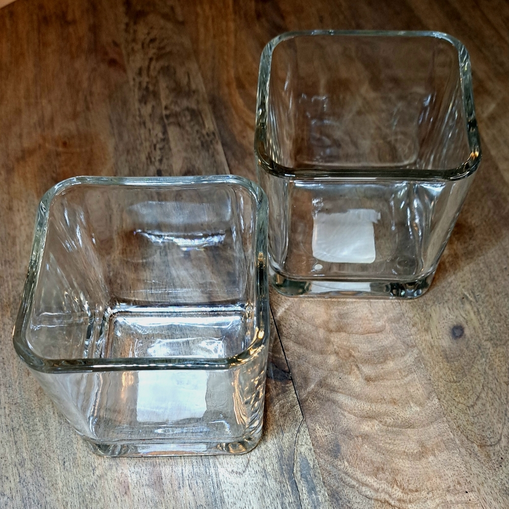 Set Of Two Libby Clear Glass Square Vases Candle Holders